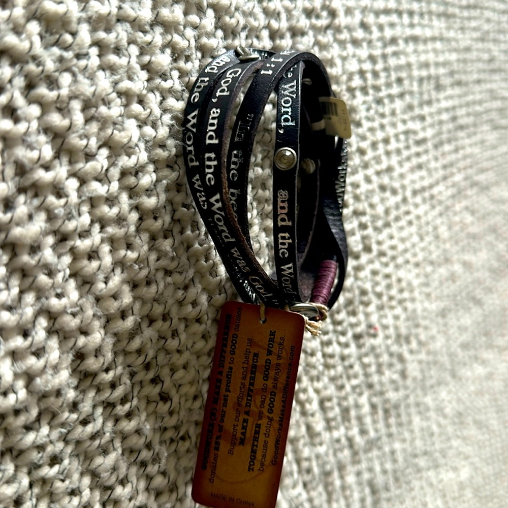 Plum colored adjustable wrapped bracelet John 1:1 scripture